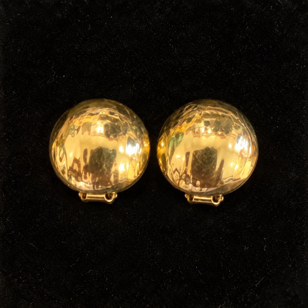 Napier Clip On Earrings Vtg Gold Tone Polished Dome Button Round MCM Signed
